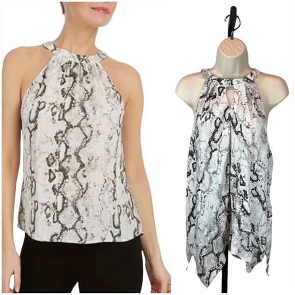 Laundry Raven Python Print Asymmetrical Choker Neckline Blouse - Picture 1 of 8